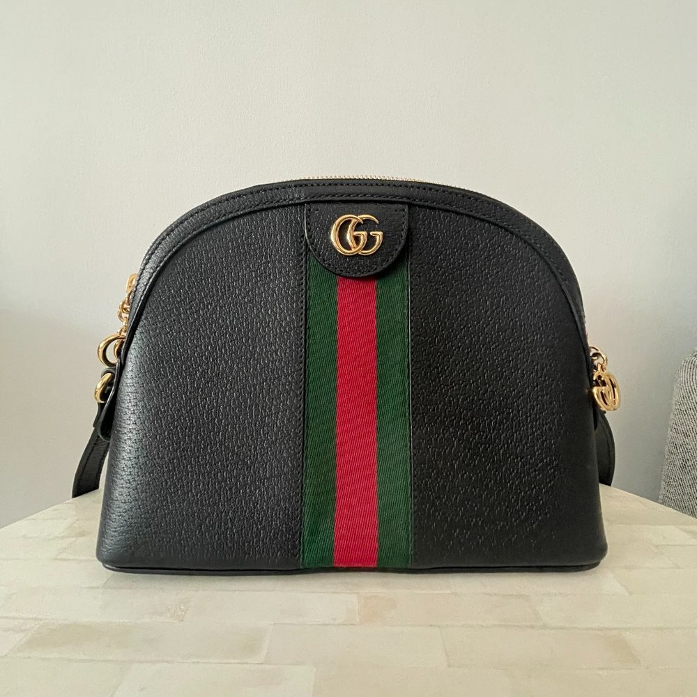 Gucci Ophidia GG Small Shoulder Bag in Black Leather